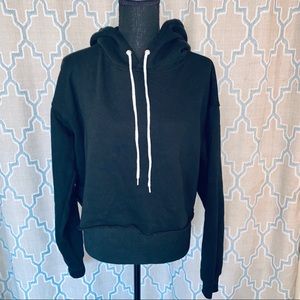 Black Knit Cropped Hoodie Sweater